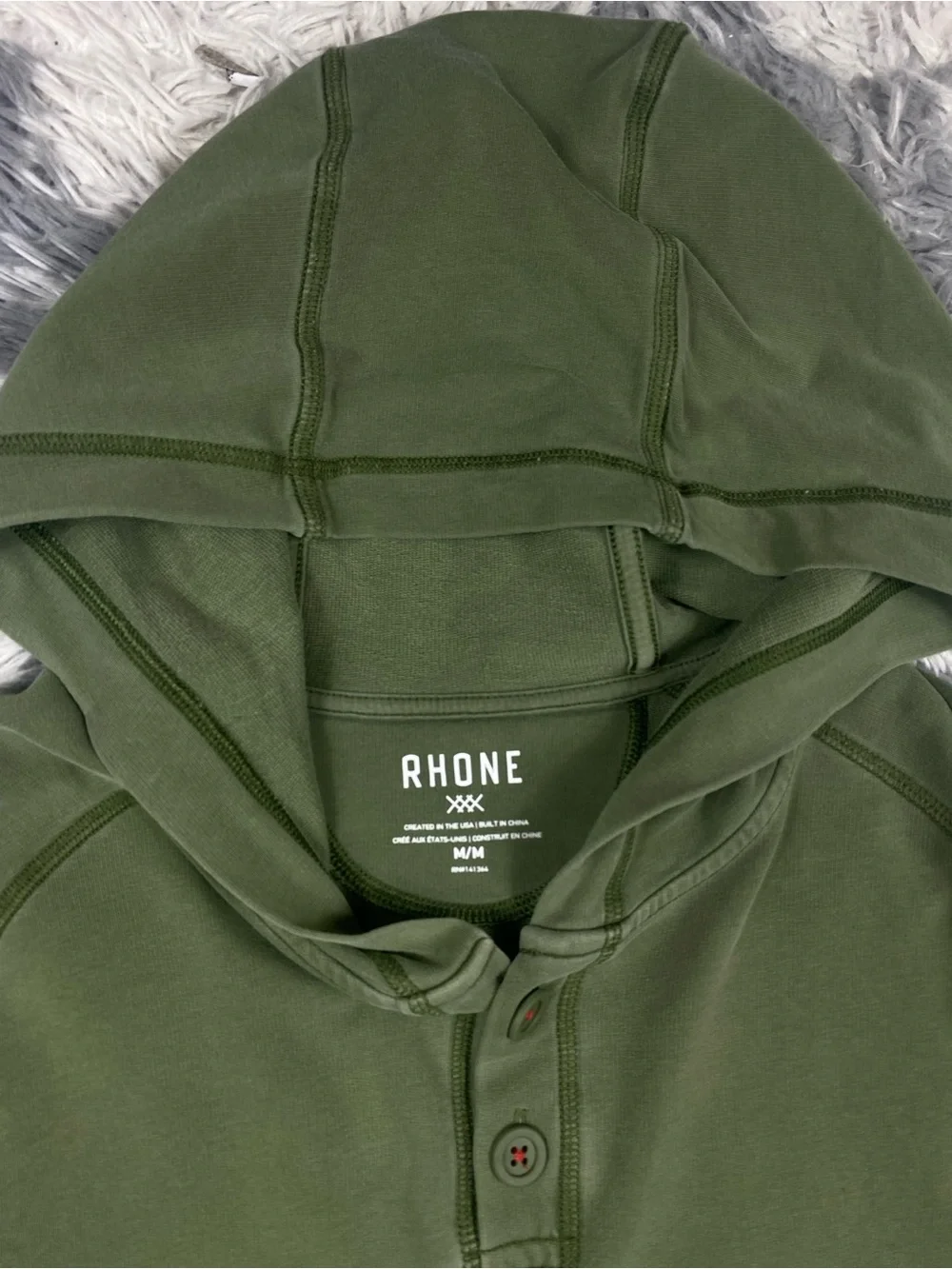 Rhone Bolinas Hoodie Mens M Olive Green Henley Button Hooded Sweatshirt 100596